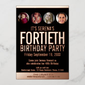 40th誕生日ブラックバラ金ゴールド写真円 箔招待状 (正面)