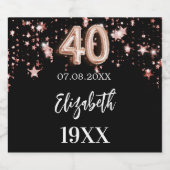 40th誕生日ブラックバラ金ゴールド星 スパークリングワインラベル (シングルラベル)