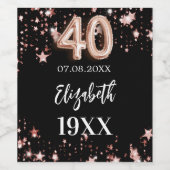 40th誕生日ブラックバラ金ゴールド星 ワインラベル (シングルラベル)