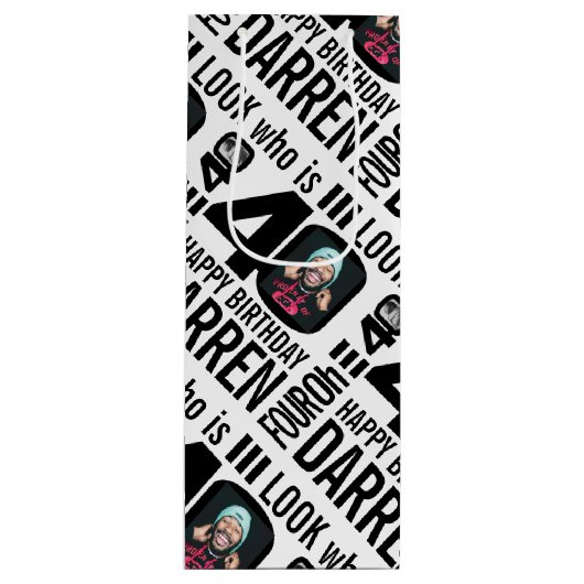 40th誕生日ブラックルック40カスタム写真名 ワインギフトバッグ (正面)