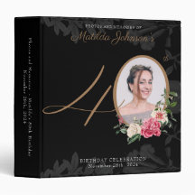 40th誕生日ブラック金ゴールドクラスフォトアルバムフローラ