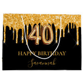 40th誕生日ブラック金ゴールドグリッタードライブ名 ラージペーパーバッグ (裏面)