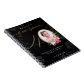 40th誕生日ブラック金ゴールドゲストブックフローラ写真 ノートブック (右側)