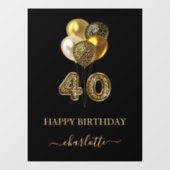 40th誕生日ブラック金ゴールドレオパード名スクリプト ウィンドウサイン (シート)