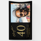 40th誕生日ブラック金ゴールド写真 横断幕 (縦)