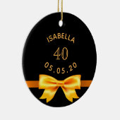 40th誕生日ブラック金ゴールド名エレガントbow セラミックオーナメント (右)