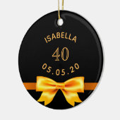 40th誕生日ブラック金ゴールド名エレガントbow セラミックオーナメント (左)