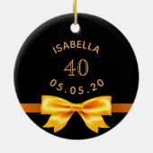 40th誕生日ブラック金ゴールド名エレガントbow セラミックオーナメント (裏面)