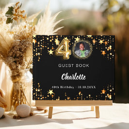 40th誕生日ブラック金ゴールド星写真 ゲストブック