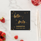 40th誕生日ブラック金ゴールドhello 40ネームスクリプト スタンダードカクテルナプキン (インサイチュ)