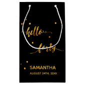 40th誕生日ブラック金ゴールドhello 40ネームスクリプト スモールペーパーバッグ (裏面)