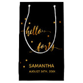 40th誕生日ブラック金ゴールドhello 40ネームスクリプト スモールペーパーバッグ (正面)