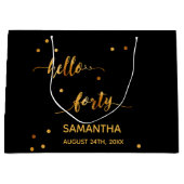 40th誕生日ブラック金ゴールドhello 40ネームスクリプト ラージペーパーバッグ (正面)
