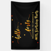40th誕生日ブラック金ゴールドhello 40ネームスクリプト 横断幕 (縦)