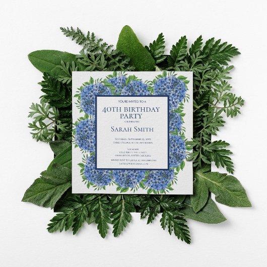 40th誕生日ブルーアジサイ水色パーティーinv 招待状
