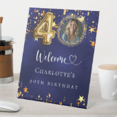 40th誕生日ブルー金ゴールド星写真ようこそ 台座サイン (インサイチュ)