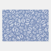 40th誕生日ブルー&ホワイトナンバーパターン40 ラッピングペーパーシート (正面2)