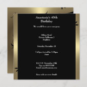 40th誕生日ブロンズコーヒーブラックフローラスワール 招待状 (正面/裏面)