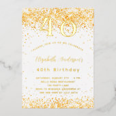 40th誕生日ホワイト金ゴールドグリッターラグジュアリー 箔招待状 (正面)