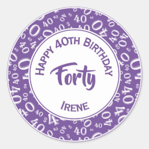 40th誕生日ランダム番号40パターン紫 ラウンドシール