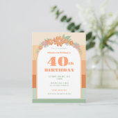 40th誕生日レトロ花模様招待 ポストカード (スタンド正面)