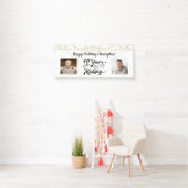 40th誕生日レトロ金ゴールドストリングライト2写真 横断幕 (インサイチュ)