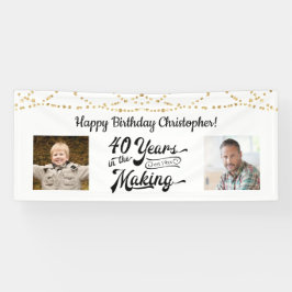 40th誕生日レトロ金ゴールドストリングライト2写真 横断幕