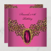 40th誕生日レースピンク金ゴールドワイルドジュエル 招待状 (正面/裏面)