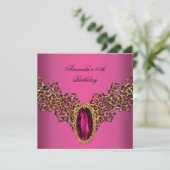 40th誕生日レースピンク金ゴールドワイルドジュエル 招待状 (スタンド正面)