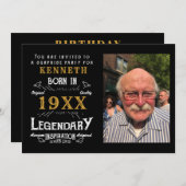 40th誕生日ヴィンテージブラック金ゴールド追加の名前の年 招待状 (正面/裏面)