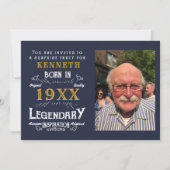 40th誕生日ヴィンテージブルー金ゴールド追加の名前の年 招待状 (正面)