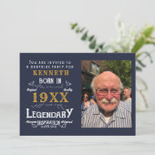 40th誕生日ヴィンテージブルー金ゴールド追加の名前の年 招待状 (スタンド正面)