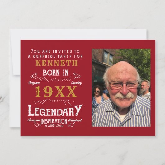 40th誕生日ヴィンテージ赤金ゴールド追加の名前の年 招待状 (正面)