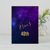 40th誕生日夕べスカイアストラル金ゴールドスターズパープル 箔招待状 (立ち正面)