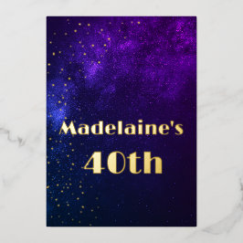 40th誕生日夕べスカイアストラル金ゴールドスターズパープル 箔招待状