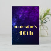 40th誕生日夕べスカイアストラル金ゴールドスターズパープル 箔招待状 (立ち正面)