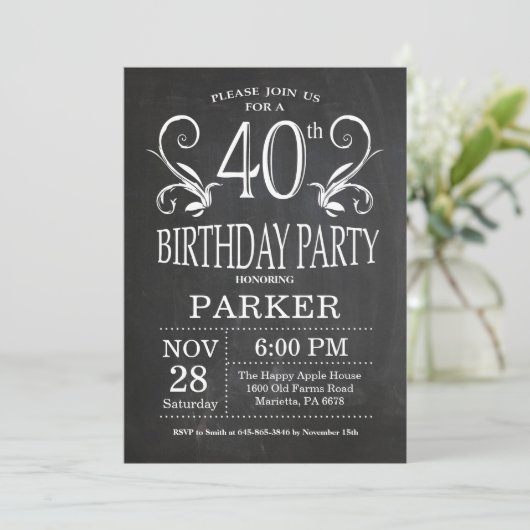 40th誕生日招待状シャルボードフローラ 招待状 (スタンド正面)