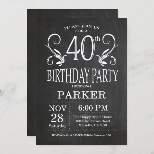 40th誕生日招待状シャルボードフローラ 招待状 (正面/裏面)
