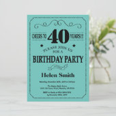 40th誕生日招待状ブラックアンドティール(緑がかった色) 招待状 (スタンド正面)