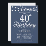 40th誕生日招待状ブルー 招待状<br><div class="desc">ストリングライト付き40th招待状。青の背景男性または女性誕生日。第15回16回18回20回21回30回50回70回80回90回100回、年齢は問わない。さらにカスタマイクリックズを行う場合はカスタマイズ、「IT」ボタンをクリックし、このテンプレートを変更するために当社のデザインツールを使用する。</div>