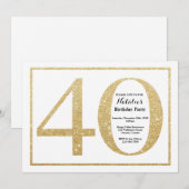 40th誕生日招待状金ゴールドグリッター 招待状 (正面/裏面)