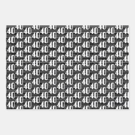40th誕生日白黒タイポグラフィ番号 ラッピングペーパーシート