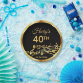 40th誕生日金ゴールド音楽ノート上のシックな黒 ペーパープレート (パーティー)