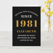 40th誕生日1981ブラック金ゴールドレディパーソナライズされたズ カード (黄色い花)