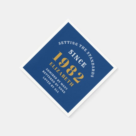 40th誕生日1982シックエレガント金ゴールドブルー スタンダードカクテルナプキン (角)