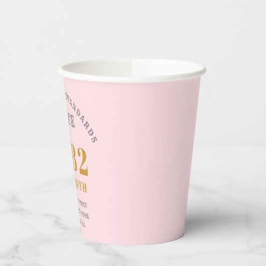 40th誕生日1982ピンクエレガントグレイ金ゴールドシック 紙コップ (左)