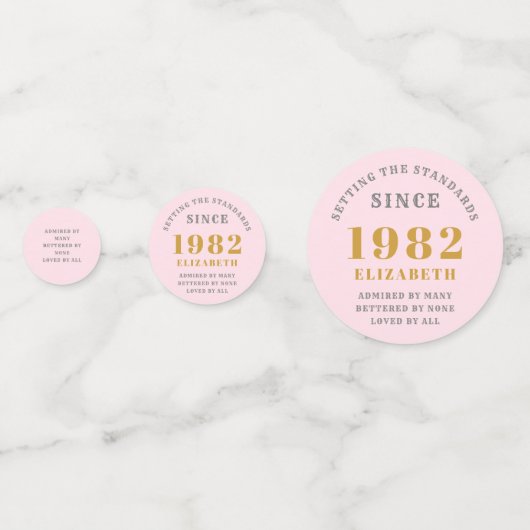 40th誕生日1982ピンクエレガント金ゴールドシックエレガント コンフェッティ (裏面)