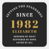 40th誕生日1982黒エレガント金ゴールドシック スクエアシール (正面)