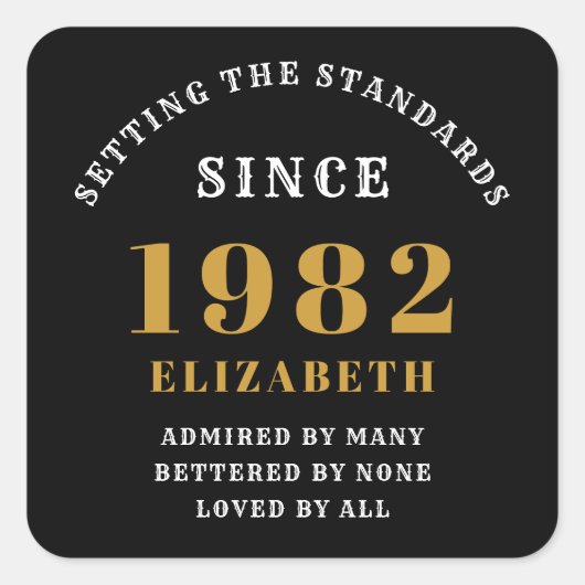 40th誕生日1982黒エレガント金ゴールドシック スクエアシール (正面)