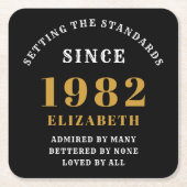 40th誕生日1982黒エレガント金ゴールドシック スクエアペーパーコースター (正面)